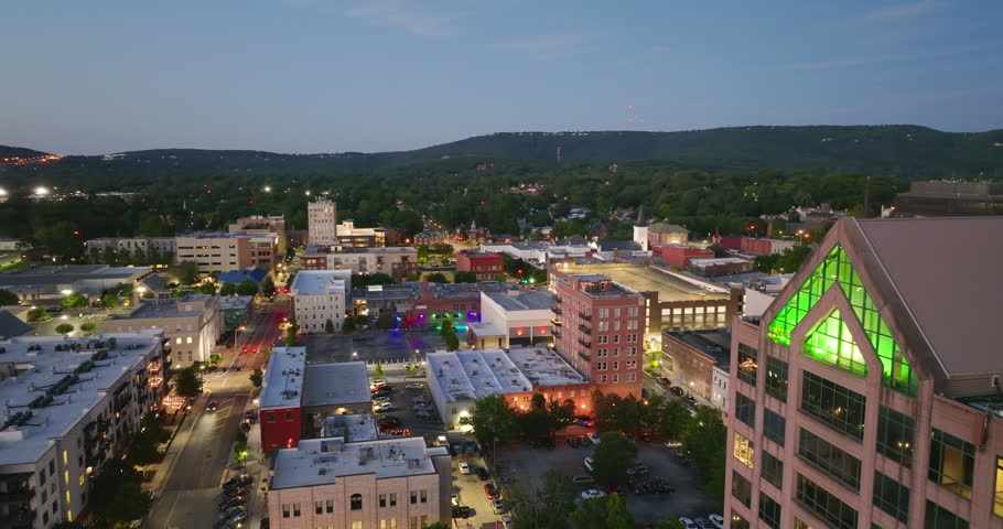 Huntsville, Alabama. Historic American architecture of old historical city. USA Southern cityscape at nighttime.