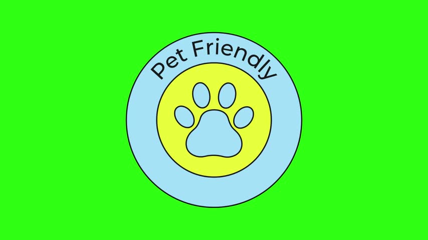 Pet friendly sign with paws symbol animation