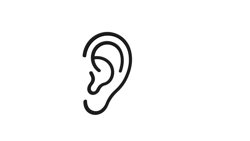 A minimalist black and white line art illustration of a human ear. Perfect for medical, health, or audio-related concepts.