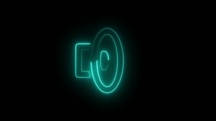 Glowing neon light speaker icon on a dark black background