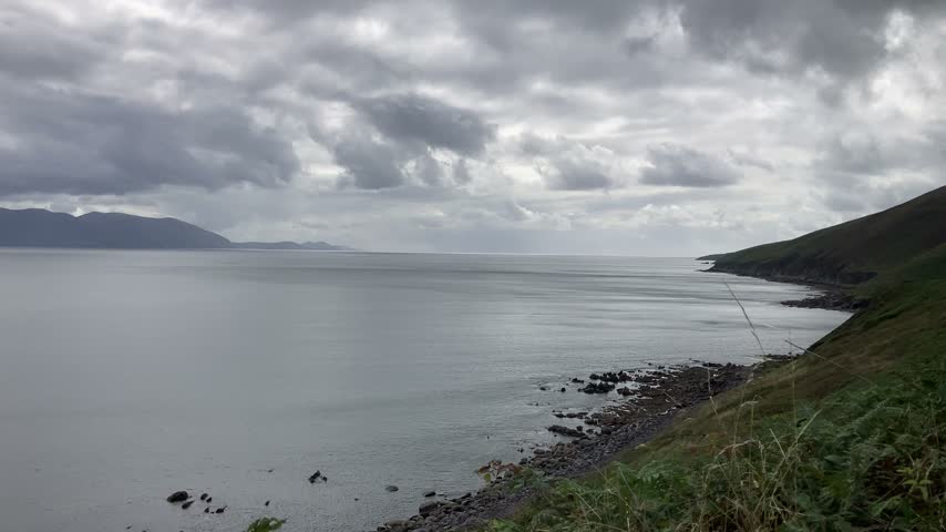 View of the Atlantic Ocean from a Narrow Mountain Road near the Blasket Islands, County Kerry, Ireland