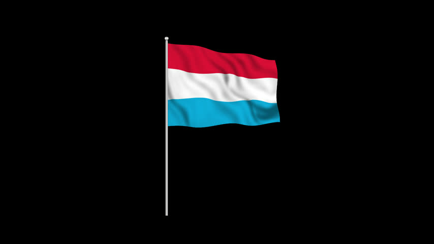 Animation of the Luxembourg flag fluttering on a flagpole against a transparent background in 4K