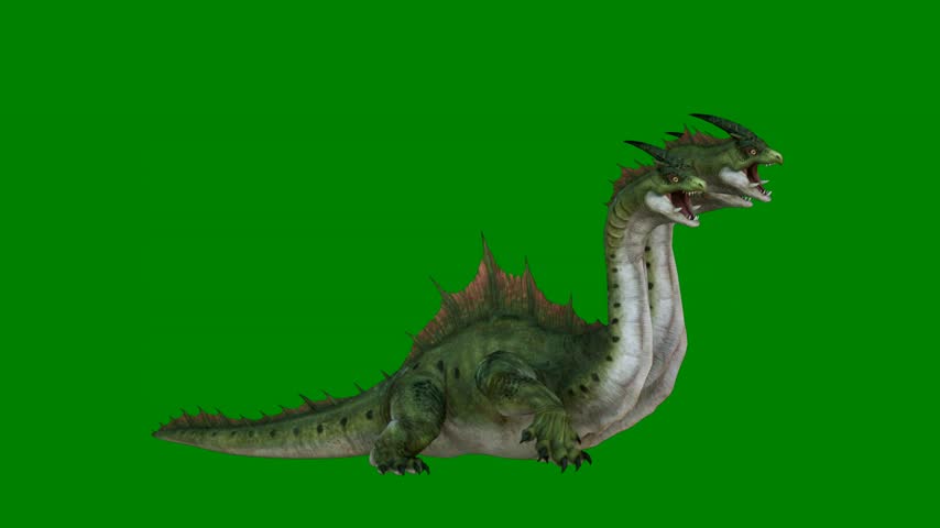 An image of dinosaur and on it flying through the air dragon isolated on green screen background