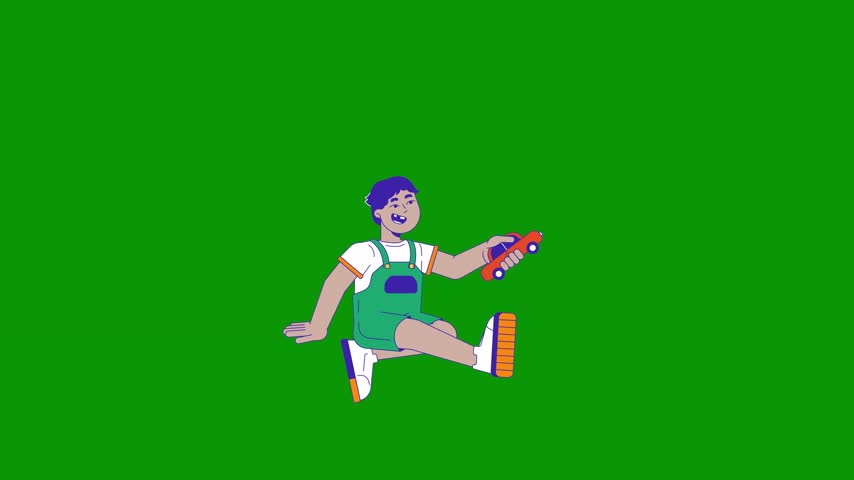Cartoon character on it and man sitting the ground holding baseball bat stool top of skateboard wall colorful on Green Screen Background