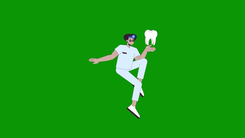 A man holding tooth and in white shirt is with on green screen baseball uniform bat design figure illustration motion