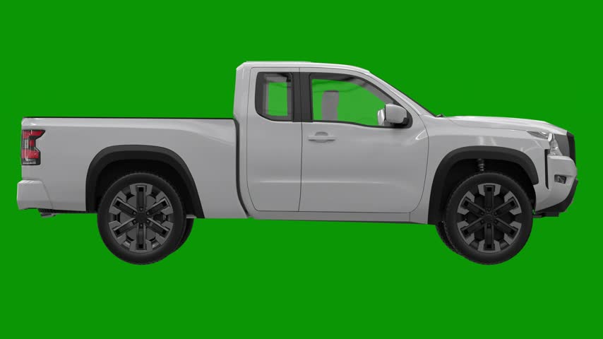 A white pickup truck on green screen and motion cartoonish colorful design