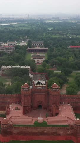 Vertical Aerial Shot of Red Fort Delhi India