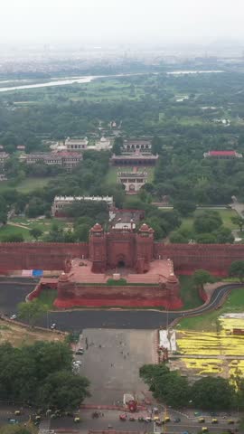 Vertical Aerial Shot of Red Fort Delhi India