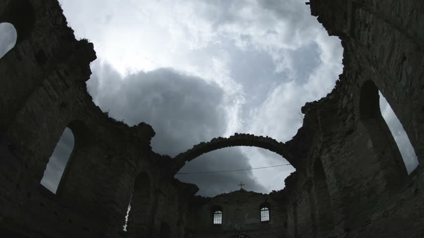 The ruins of the church of Saint Ivan Rilski at the Zhrebchevo reservoir, time lapse.