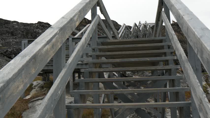 POV Walking Up Wooden Boardwalk on Yellow Trail in Ilulissat