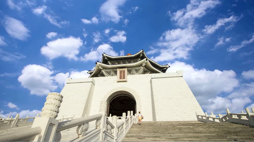 TAIPEI, TAIWAN Chiang Kai-shek Memorial Hall  in Taipei, TAIWAN, Asia. The building is famous landmark and must see attraction in Taipei.4K Timelapse of Chiang Kai Shek Memorial hall in Taipei City, Taiwan