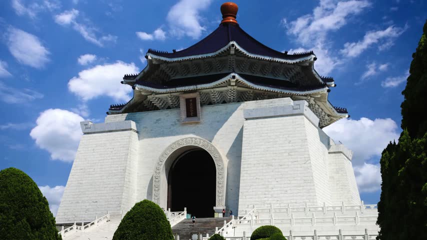 TAIPEI, TAIWAN Chiang Kai-shek Memorial Hall  in Taipei, TAIWAN, Asia. The building is famous landmark and must see attraction in Taipei.4K Timelapse of Chiang Kai Shek Memorial hall in Taipei City, Taiwan