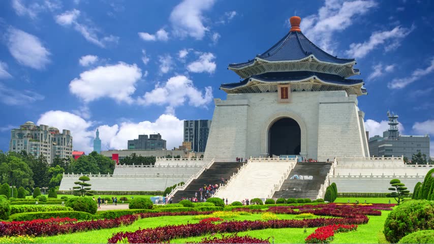 TAIPEI, TAIWAN Chiang Kai-shek Memorial Hall  in Taipei, TAIWAN, Asia. The building is famous landmark and must see attraction in Taipei.4K Timelapse of Chiang Kai Shek Memorial hall in Taipei City, Taiwan
