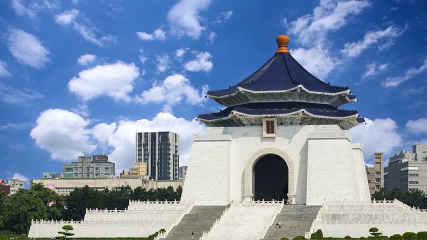 TAIPEI, TAIWAN Chiang Kai-shek Memorial Hall  in Taipei, TAIWAN, Asia. The building is famous landmark and must see attraction in Taipei.4K Timelapse of Chiang Kai Shek Memorial hall in Taipei City, Taiwan