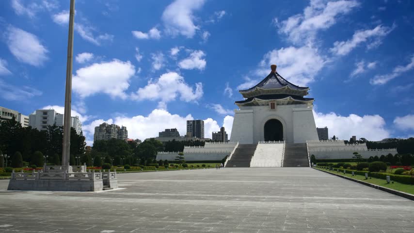 TAIPEI, TAIWAN Chiang Kai-shek Memorial Hall  in Taipei, TAIWAN, Asia. The building is famous landmark and must see attraction in Taipei.4K Timelapse of Chiang Kai Shek Memorial hall in Taipei City, Taiwan