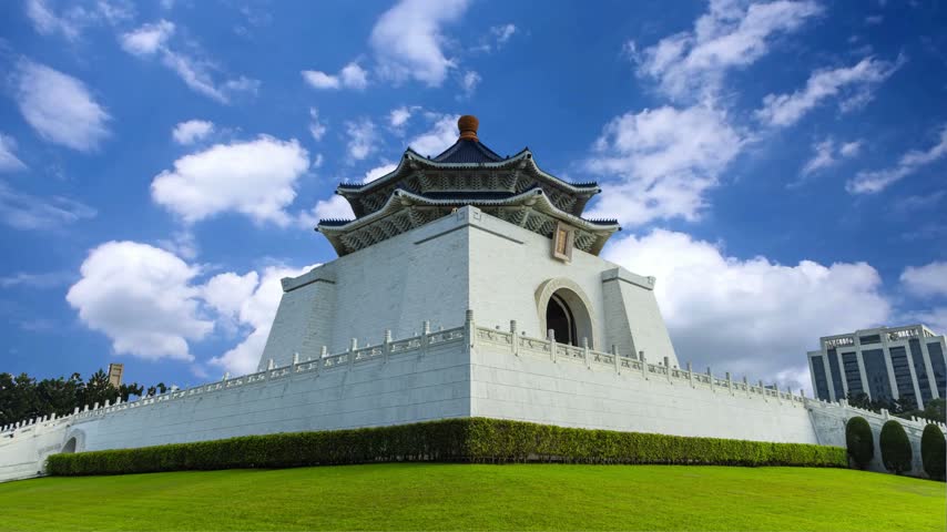 TAIPEI, TAIWAN Chiang Kai-shek Memorial Hall  in Taipei, TAIWAN, Asia. The building is famous landmark and must see attraction in Taipei.4K Timelapse of Chiang Kai Shek Memorial hall in Taipei City, Taiwan