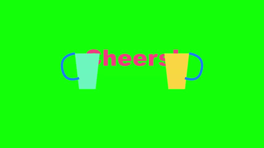 Animated colorful mugs clinking together in celebration video footage motion graphic