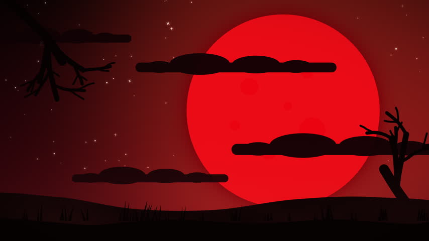 Blood Red Moon Halloween Background with Crows and Branches