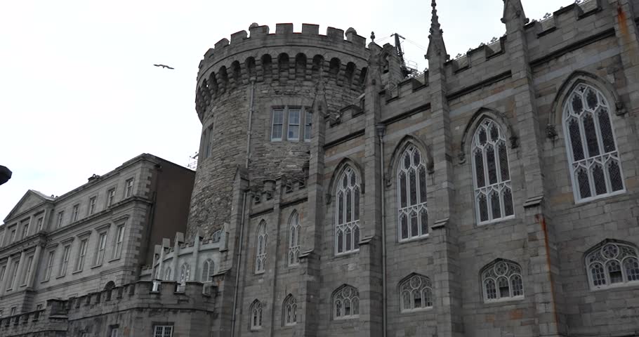Close up view of Dublin Castle architecture in Ireland