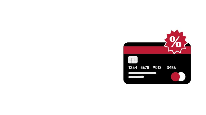 Credit card sale animation with discount badge for online shopping promotion