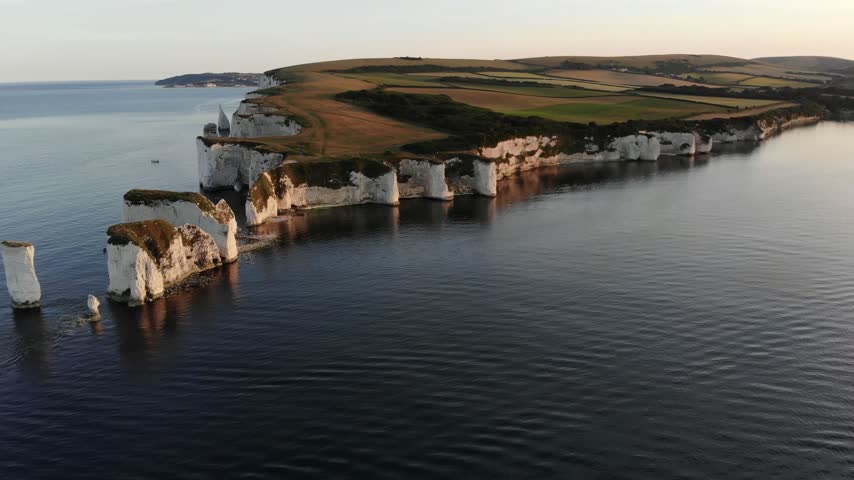Aerial Shot of Old Harry Rocks along the Dorset Coast, UK
