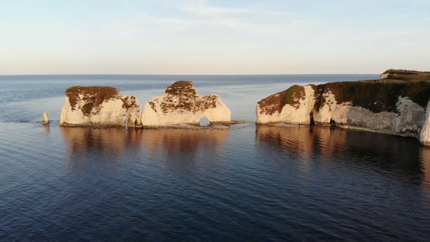 Aerial Shot of Old Harry Rocks along the Dorset Coast, UK