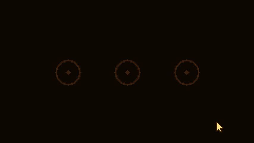 This retro animated motion graphic features a pixelated white hand cursor moving across a minimalist dark interface. A glowing teal circular frame highlights a rectangular interactive button as the pointer engages with it. The clean digital aesthetic uses high contrast colors against a flat black background to create a nostalgic gaming atmosphere.