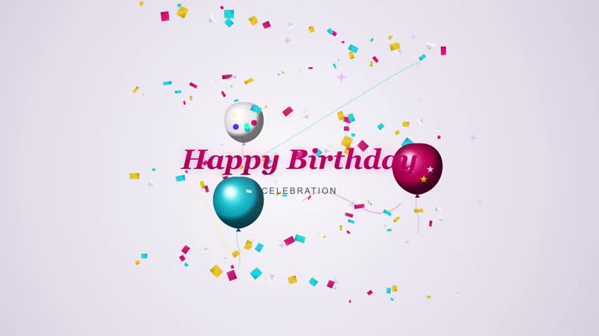 Happy birthday celebration with balloons and confetti