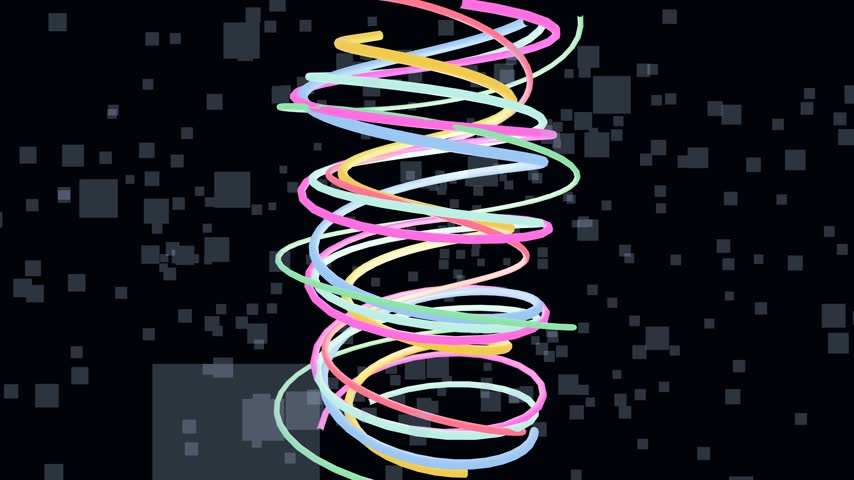 Neon glass tube coiling with glowing electric light in seamless 3D. Seamless looping motion background for presentations, intros, broadcast, and creative projects.