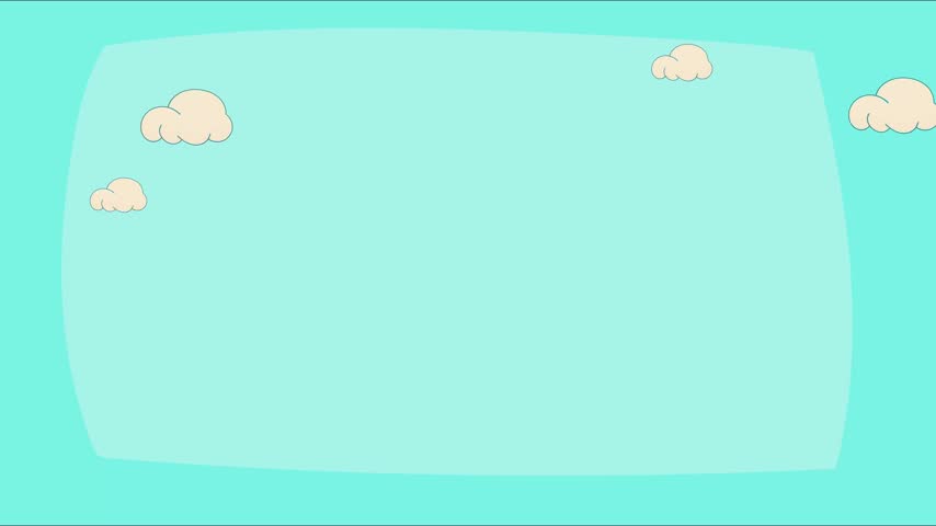 Animated graphic celebrating World Animal Day featuring cute cartoon giraffe panda bunny and deer character group standing on globe surface with clouds background. Playful 2D vector animation style loop for wildlife awareness video content.