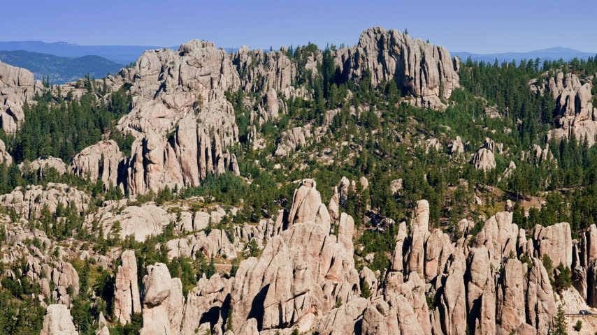 Drone shot of dramatic natural rock formations in the Black Hills area of South Dakota