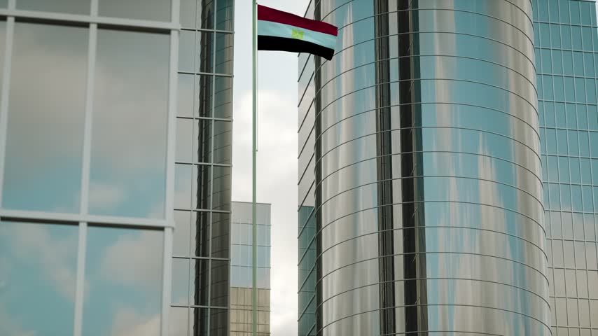 Egypt Flag on Pole, City Buildings