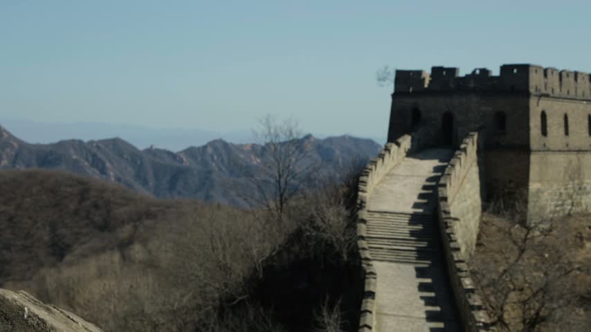 Great Wall Watchtower and Stone Steps Overlooking Mountains at Mutianyu, Beijing, China