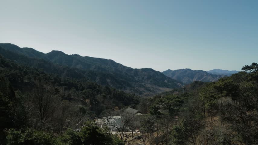 Forested Mountain Valley Landscape Near Mutianyu Section, Beijing, China
