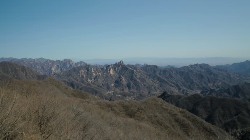 Rugged Mountain Range Viewed from Great Wall at Mutianyu, Beijing, China