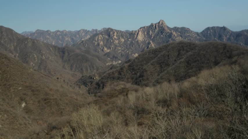 Rugged Mountain Landscape Near Mutianyu Section, Beijing, China on Clear Day