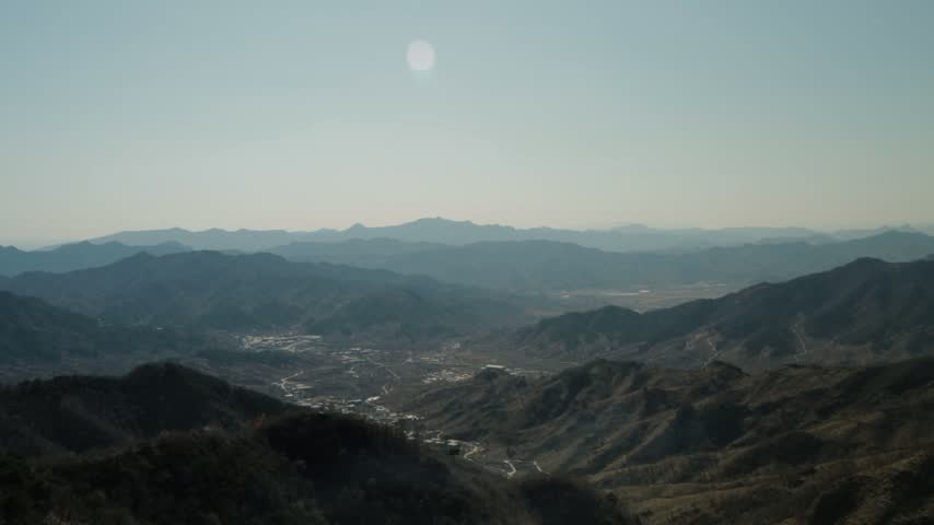 Expansive Mountain Landscape View from Great Wall Mutianyu Section near Beijing China