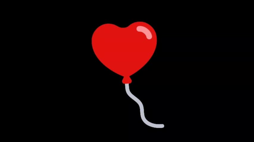 Red Heart Balloon Love Animation with Floating Heart on Black Background
