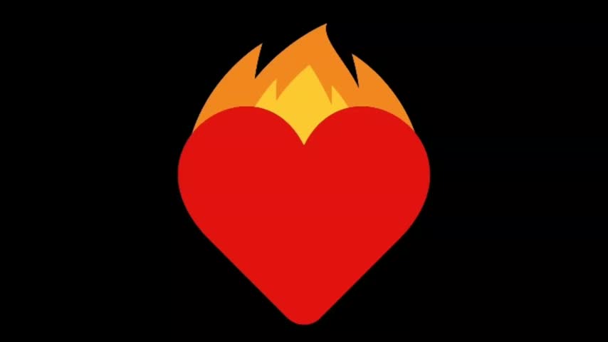 Burning Red Heart Flame Love and Passion Animation on Black Background