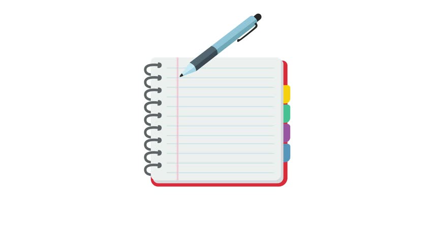 2D Notebook Animation with Pen Writing. Stationery, School supplies, Office Supplies, Business