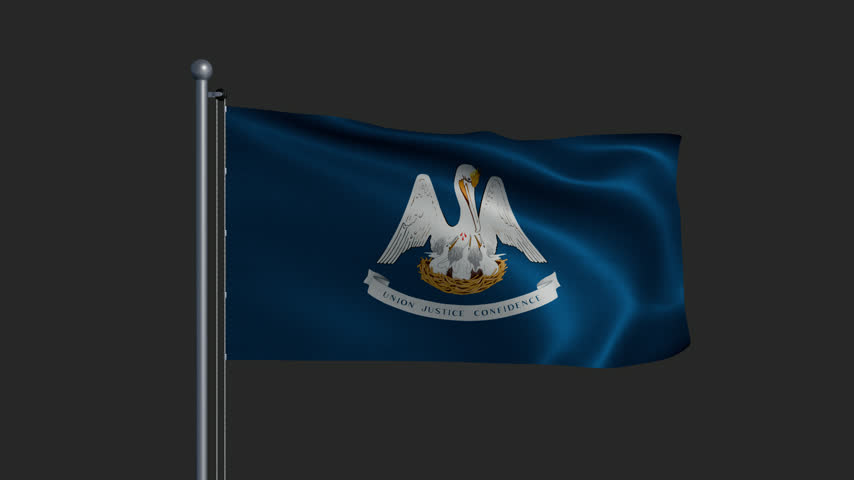 A flagpole with the Louisiana state flag fluttering in the breeze. 3D Illustration