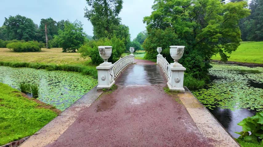 Beautiful park. Rainy day. Slowmotion