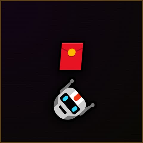 Robot holds a glowing blue diamond. Red envelope sits beside the robot. The robot appears joyful and excited. Digital currency icon floats above the robot. Ideal for gaming or digital asset concepts