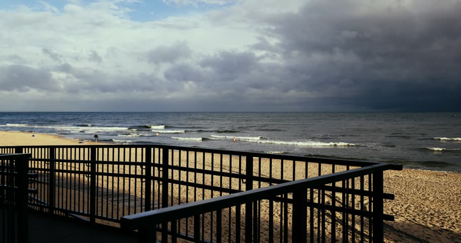 Poland, Stegna - 06-05-2026: People resting on a beach of Baltic Sea.