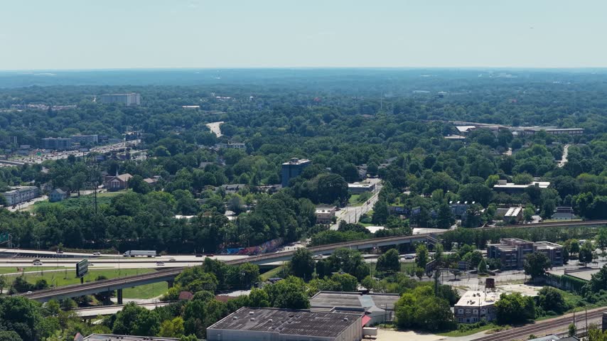 Aerial footage of apartments and homes in the skyline in Atlanta Georgia USA