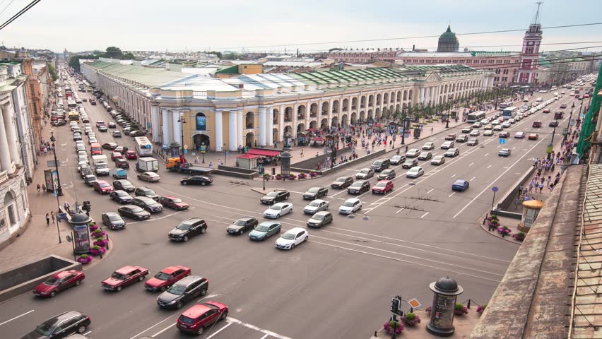 ST.PETERSBURG, RUSSIA - JUN 27: Timelapse: top view of the Metro and mall