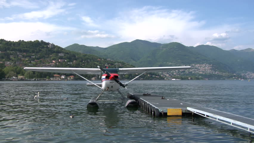 Floatplane on a lake at docks