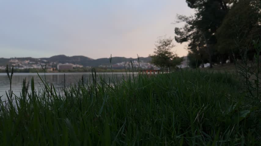 Static shot of lake during sunset
