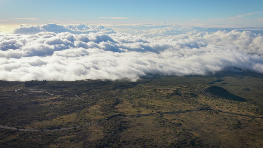 Aerial view of clouds over Maui, from Haleakala volcano