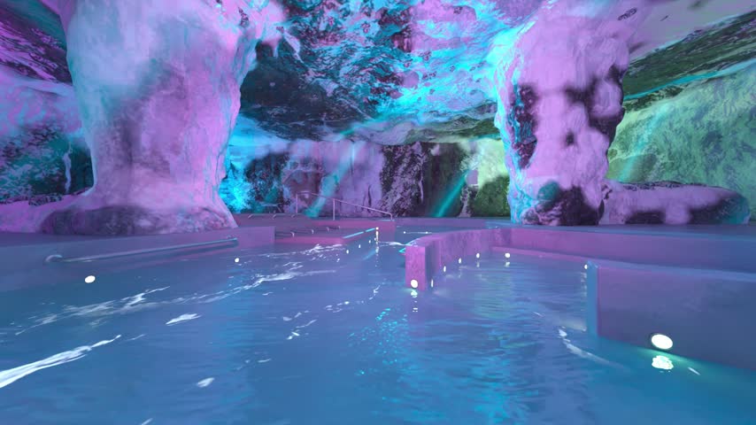 3D rendering of the swimming pool inside the cave